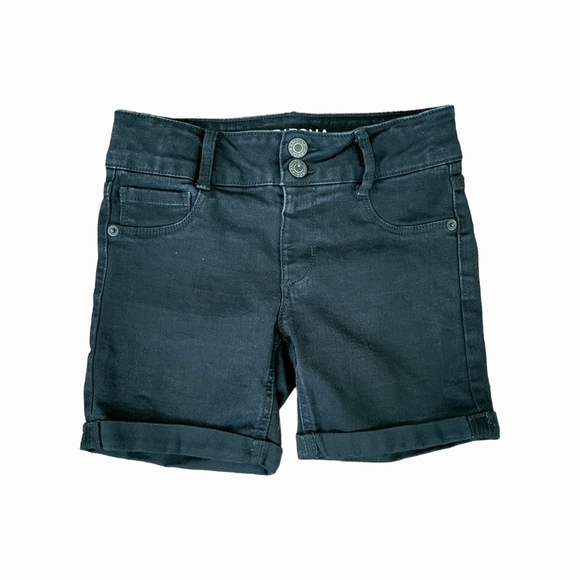 Arizona Jean Co Girls Black Stretch Denim Cuffed Adjustable Waist Shorts Size 8 - Picture 1 of 8